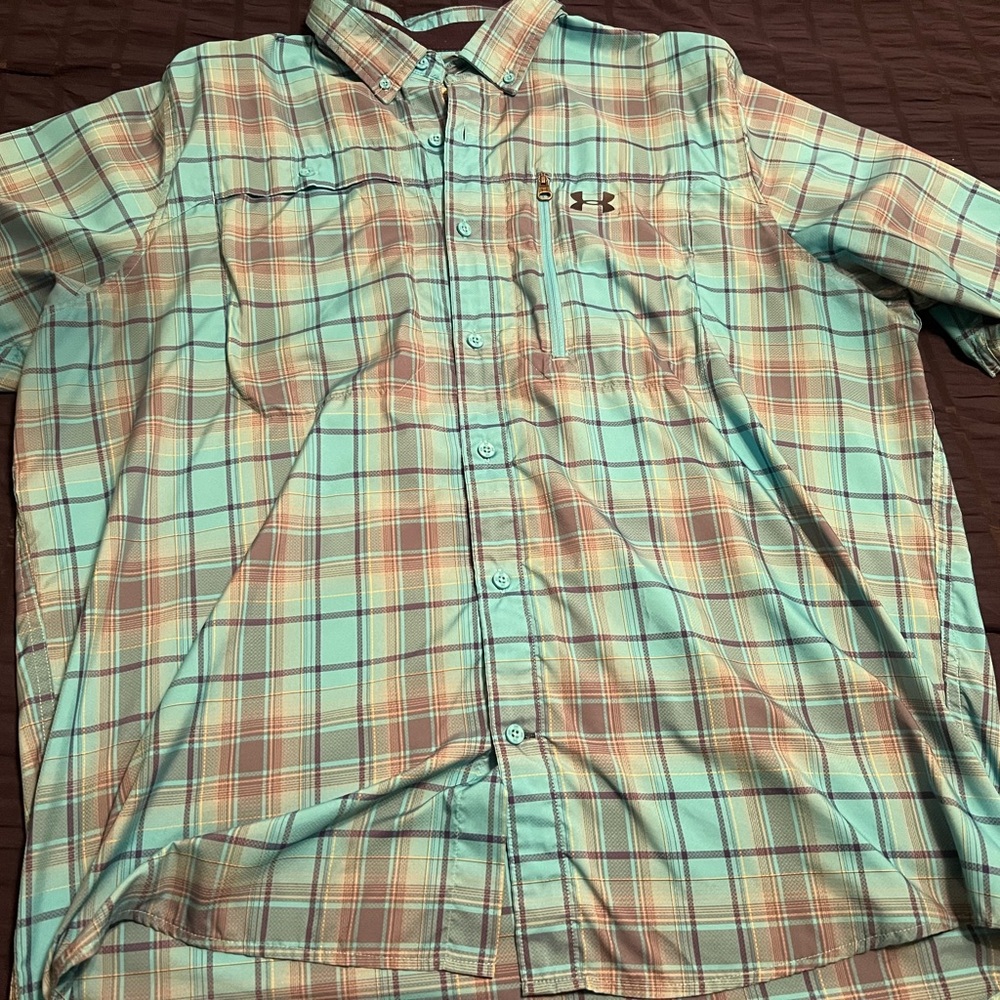 Under Armour Men's Casual Plaid Shirt - Blue and Orange